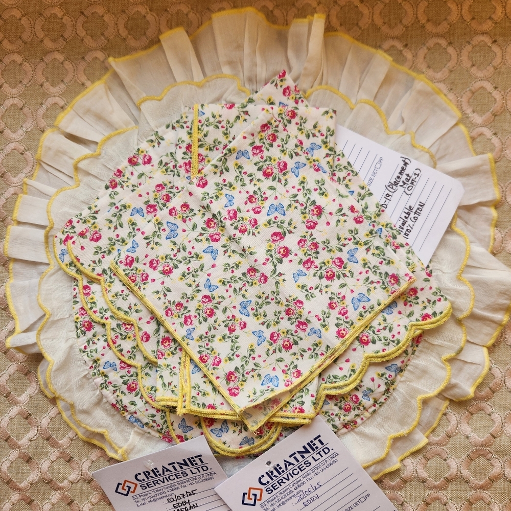 Eddy Home Misc. Placemats, Napkin and Pocket Square Samples in Yellow Floral $59